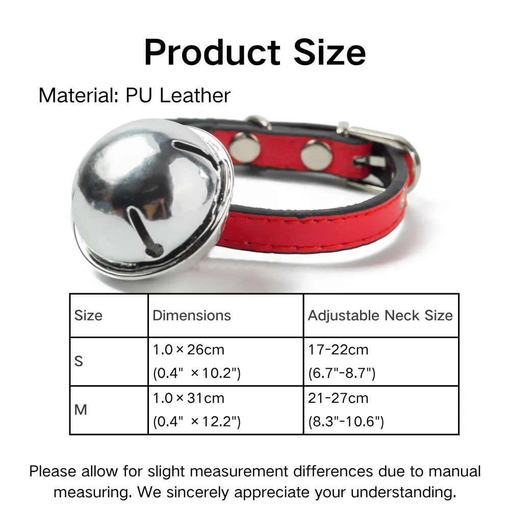Adjustable Metal Buckle Durable PU Leather Pet Collar with Bell