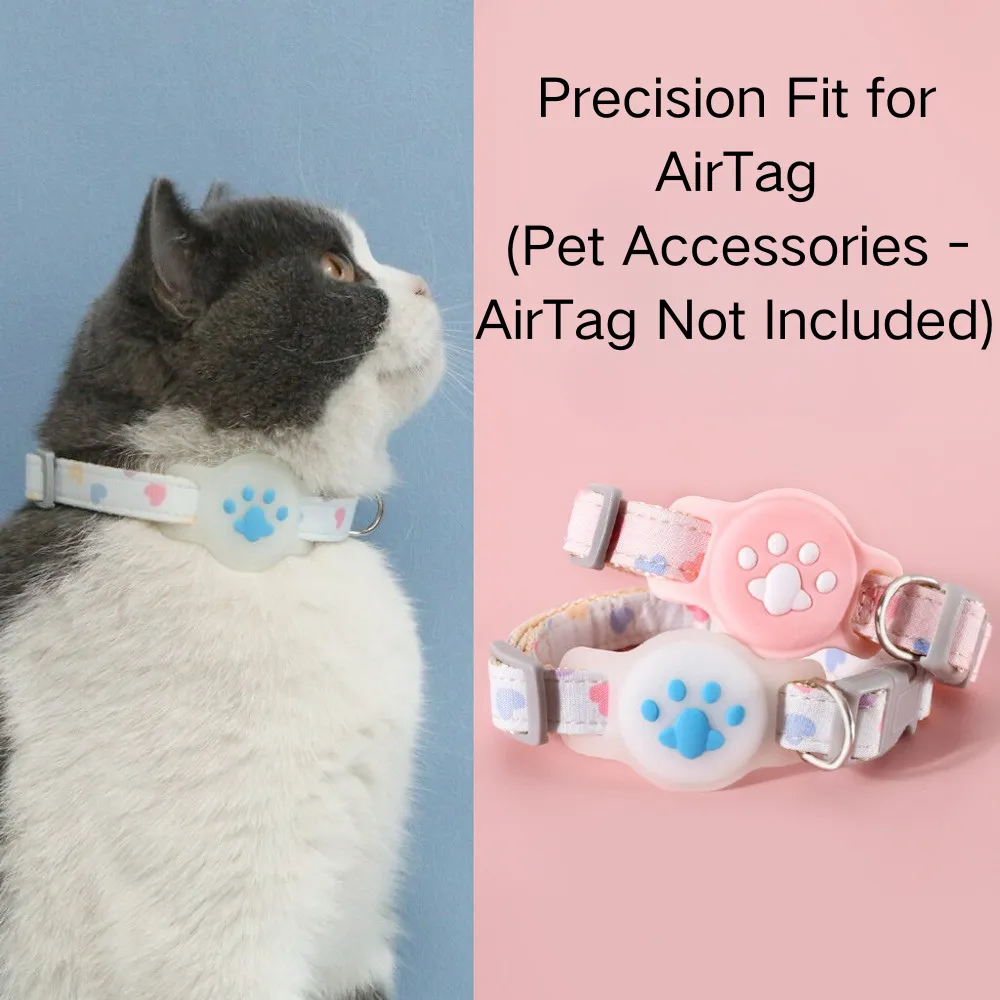 Silicone AirTag Holder Adjustable Love Heart and Paw Pet Collar Silicone AirTag Holder Adjustable Love Heart and Paw Pet Collar