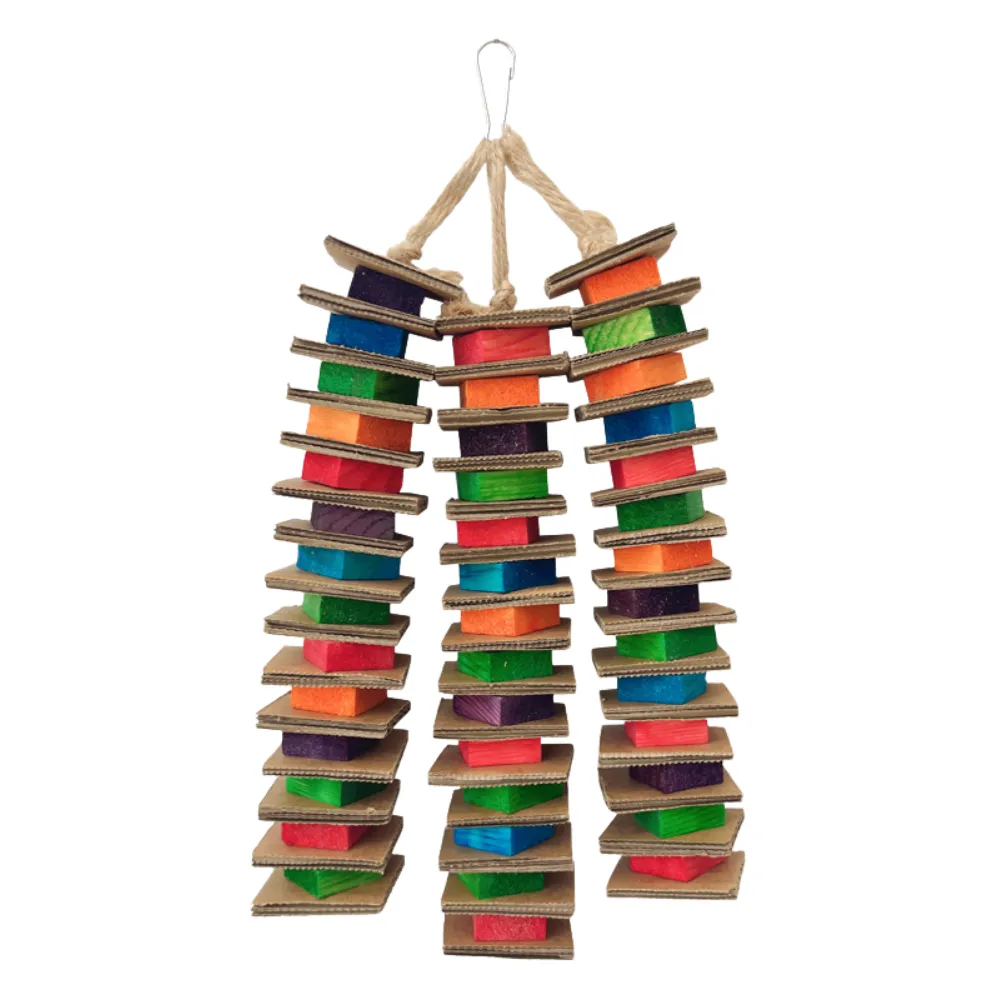 Colorful Cardboard and Wood Block String Bird Chew Toy2 Colorful Cardboard and Wood Block String Bird Chew Toy