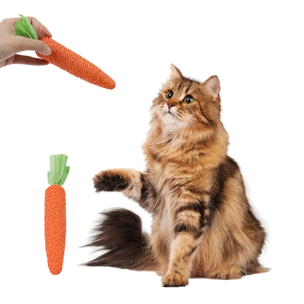 Handmade Plush Carrot Shaped Chew Toy for Cat