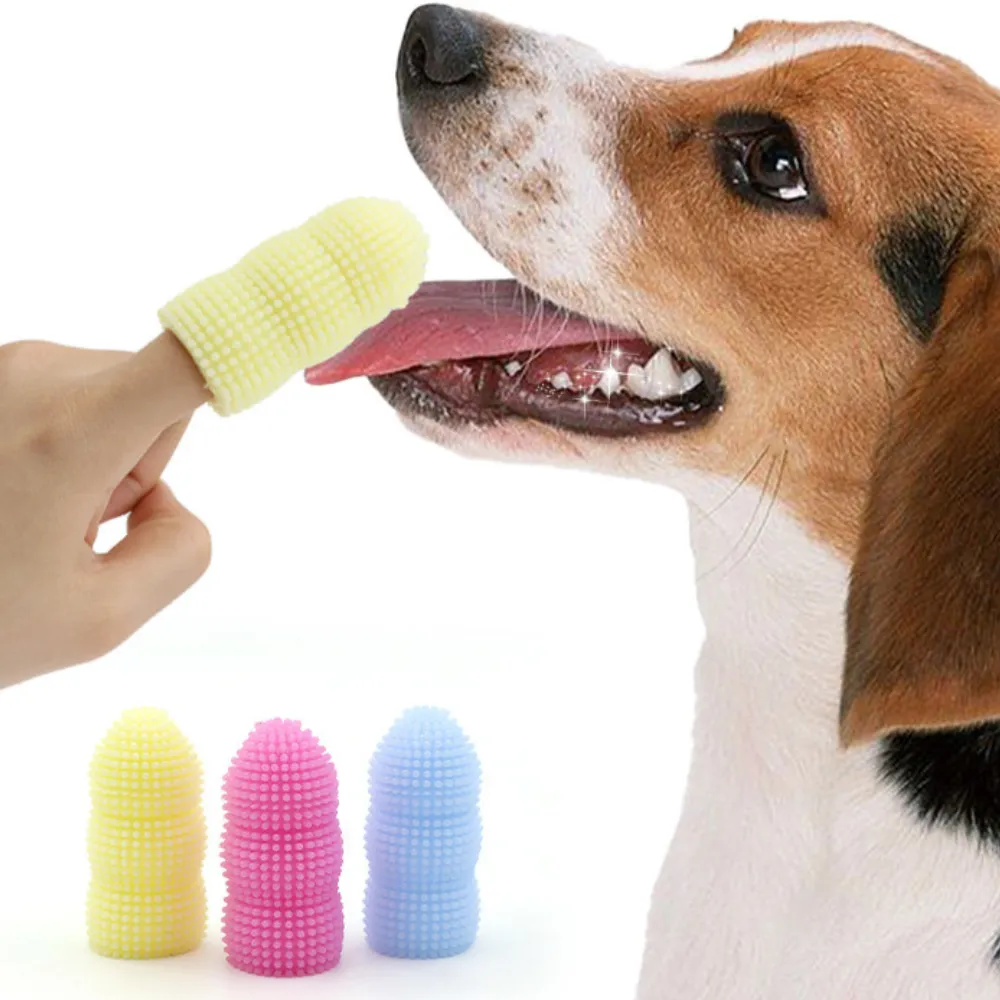 Silicone Two Finger Toothbrush for Dogs and Cats Care Tool