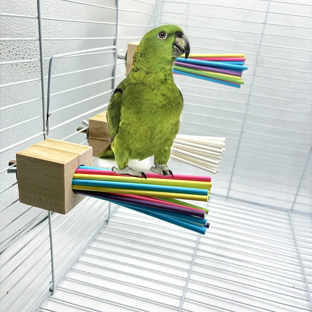 Colorful Hanging Bird Perch with Chewable Paper Sticks6
