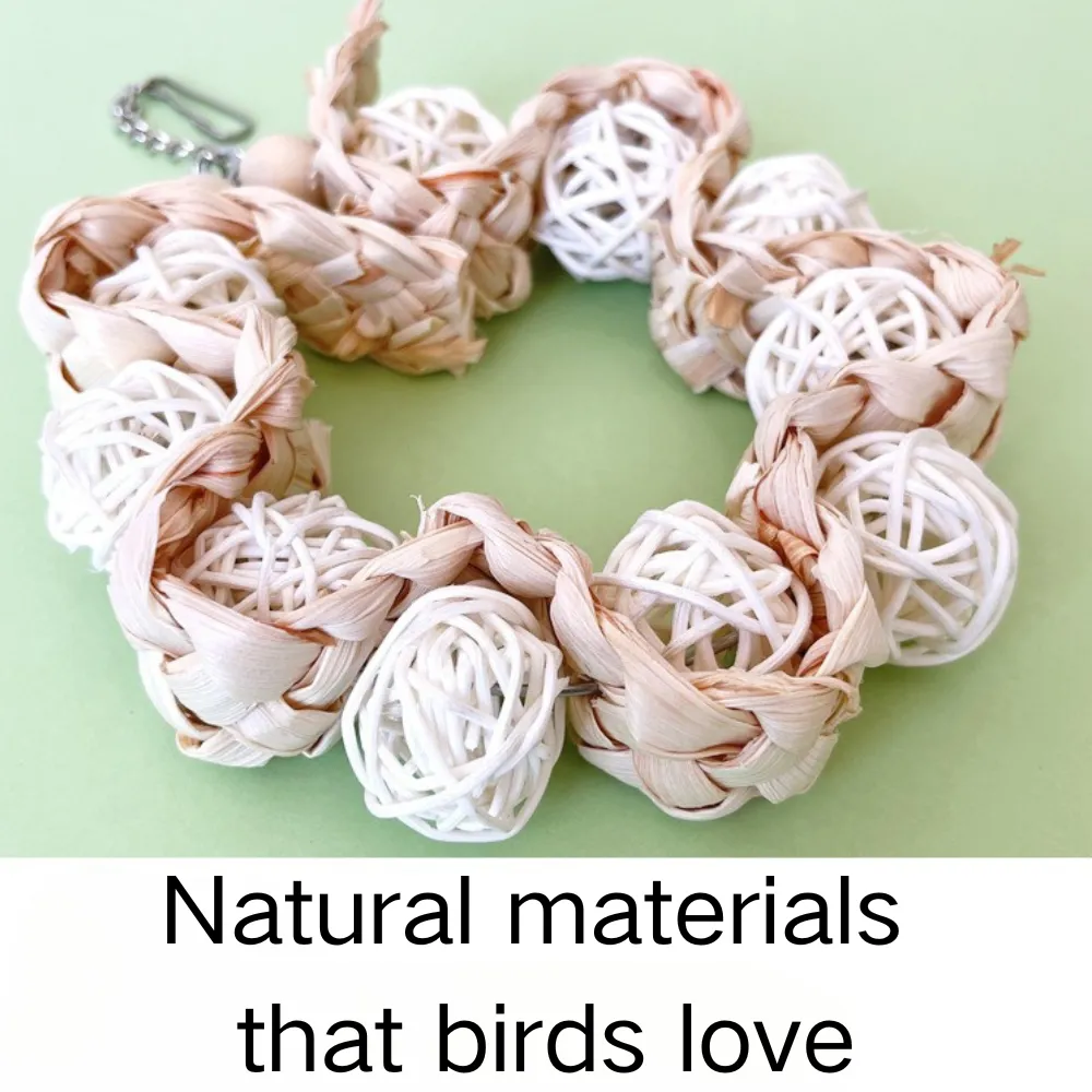 Colorful Rattan Ball and Corn Husk Hanging Ring Bird Toy4