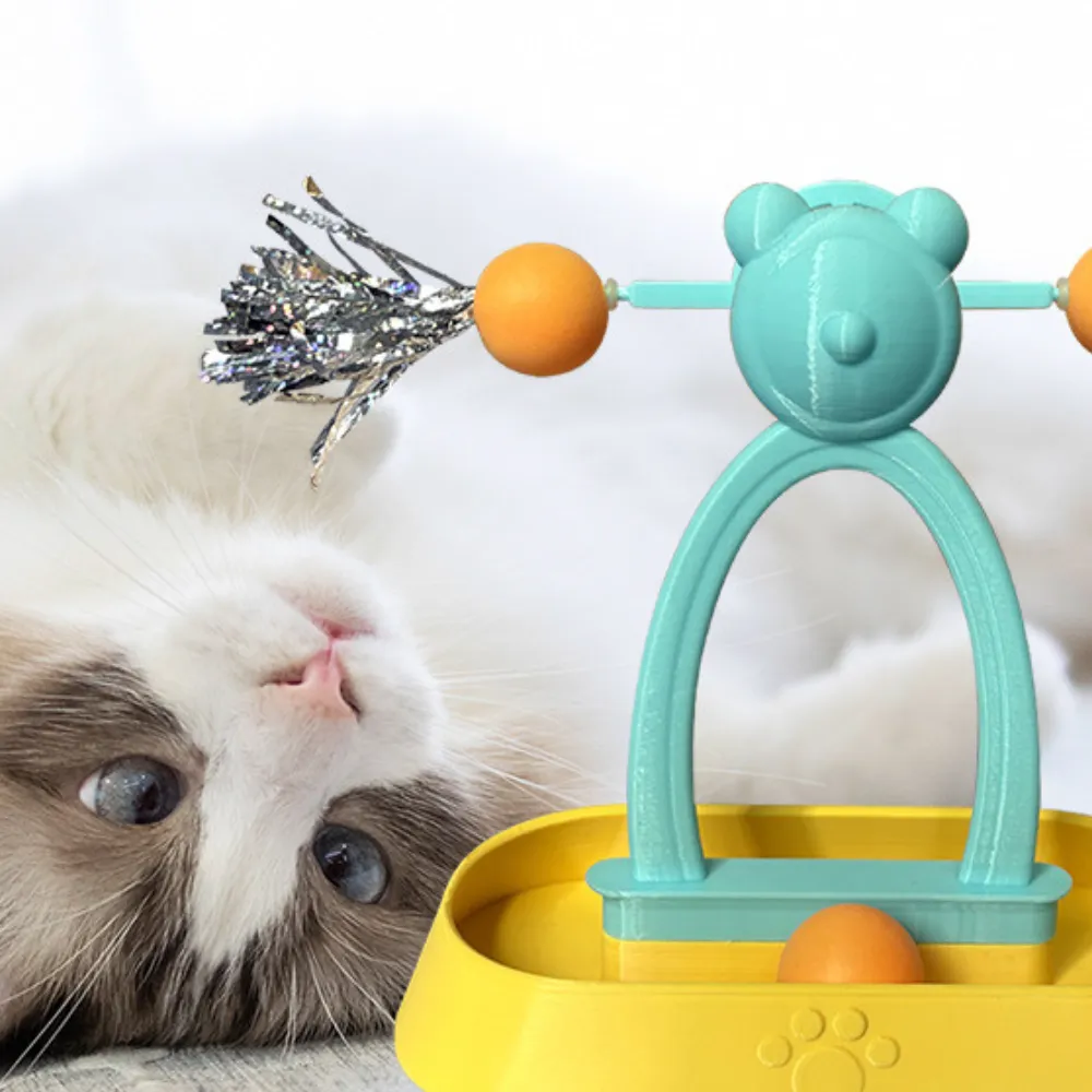 Interactive Cat Spinning Windmill Toy with Track Balls