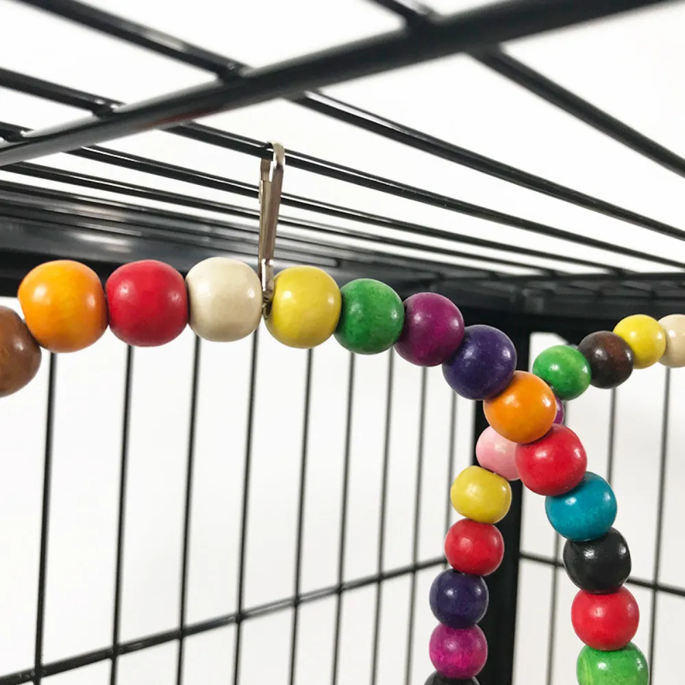 Colorful Beaded Bird Swing Toy with Bells