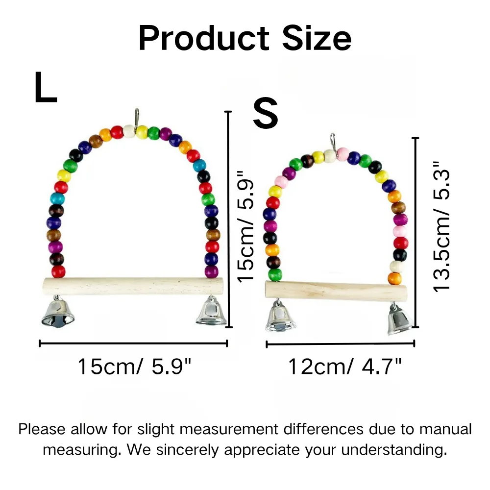 Colorful Beaded Bird Swing Toy with Bells