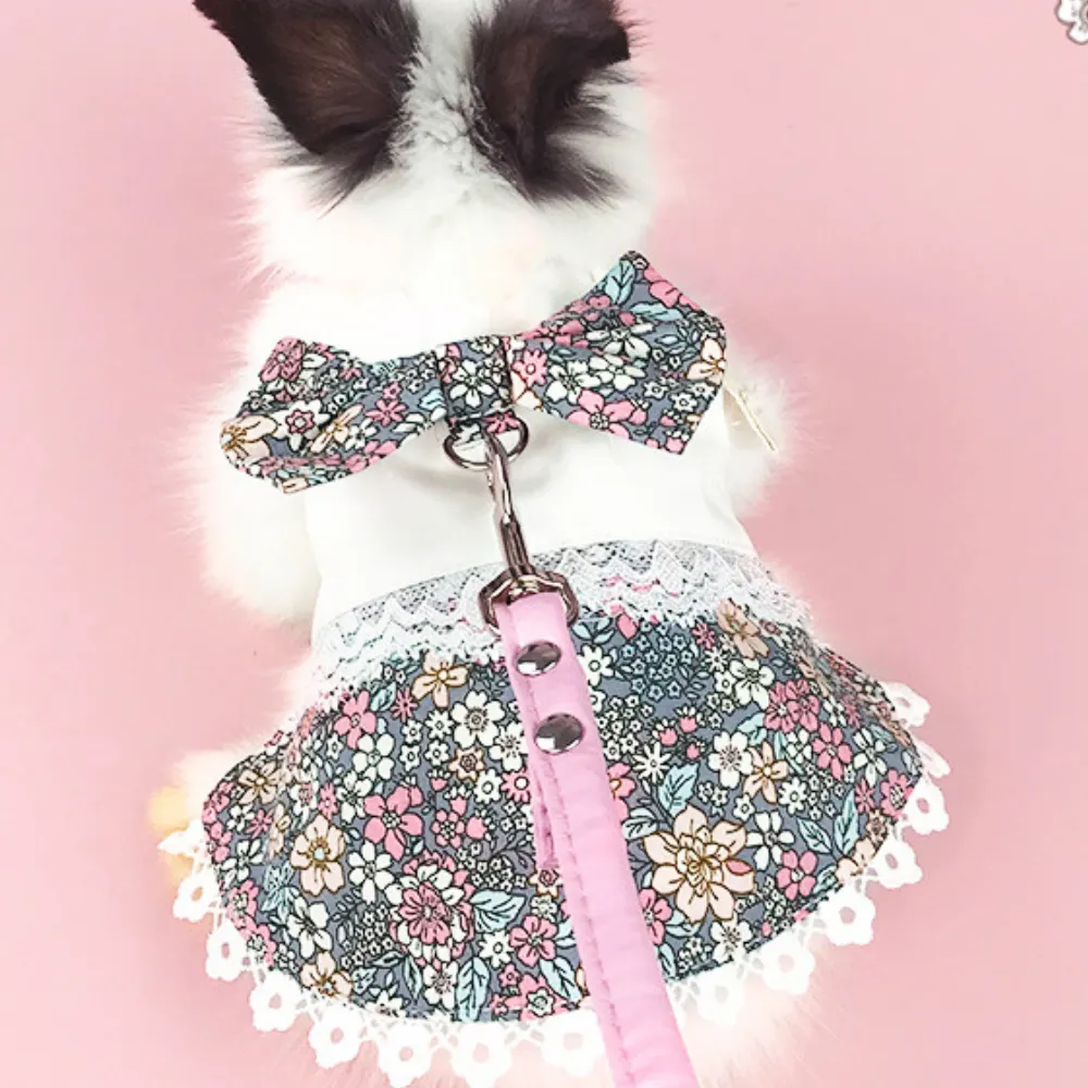 Stylish Cute Cotton Floral Rabbit Dress with Leash