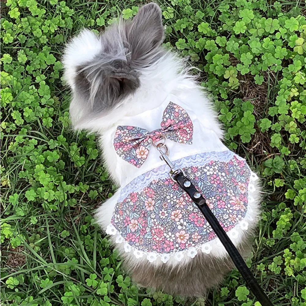 Stylish Cute Cotton Floral Rabbit Dress with Leash
