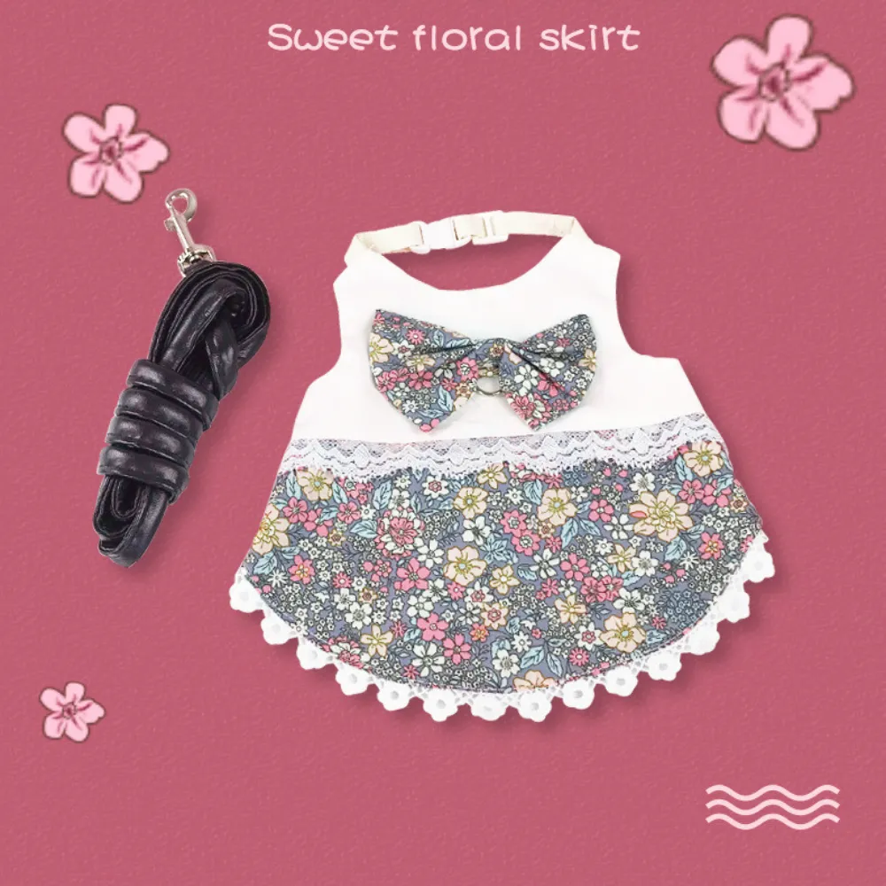 Stylish Cute Cotton Floral Rabbit Dress with Leash