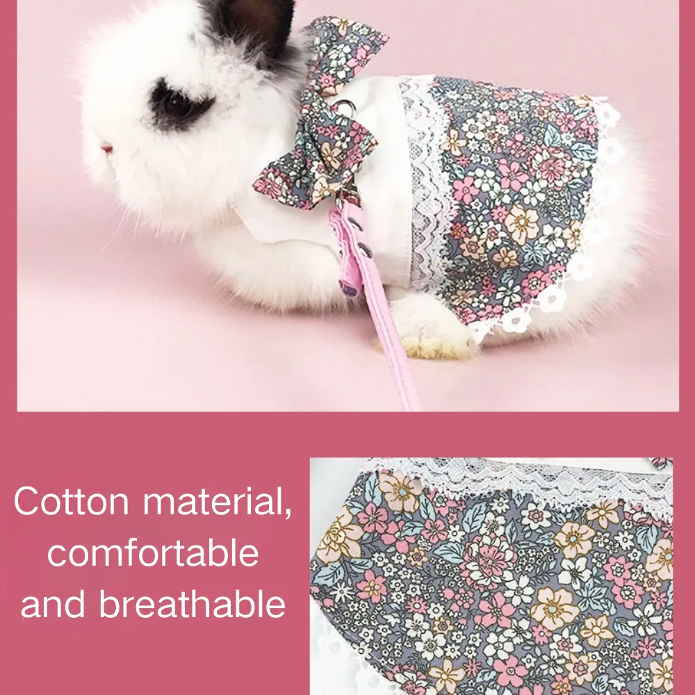 Stylish Cute Cotton Floral Rabbit Dress with Leash