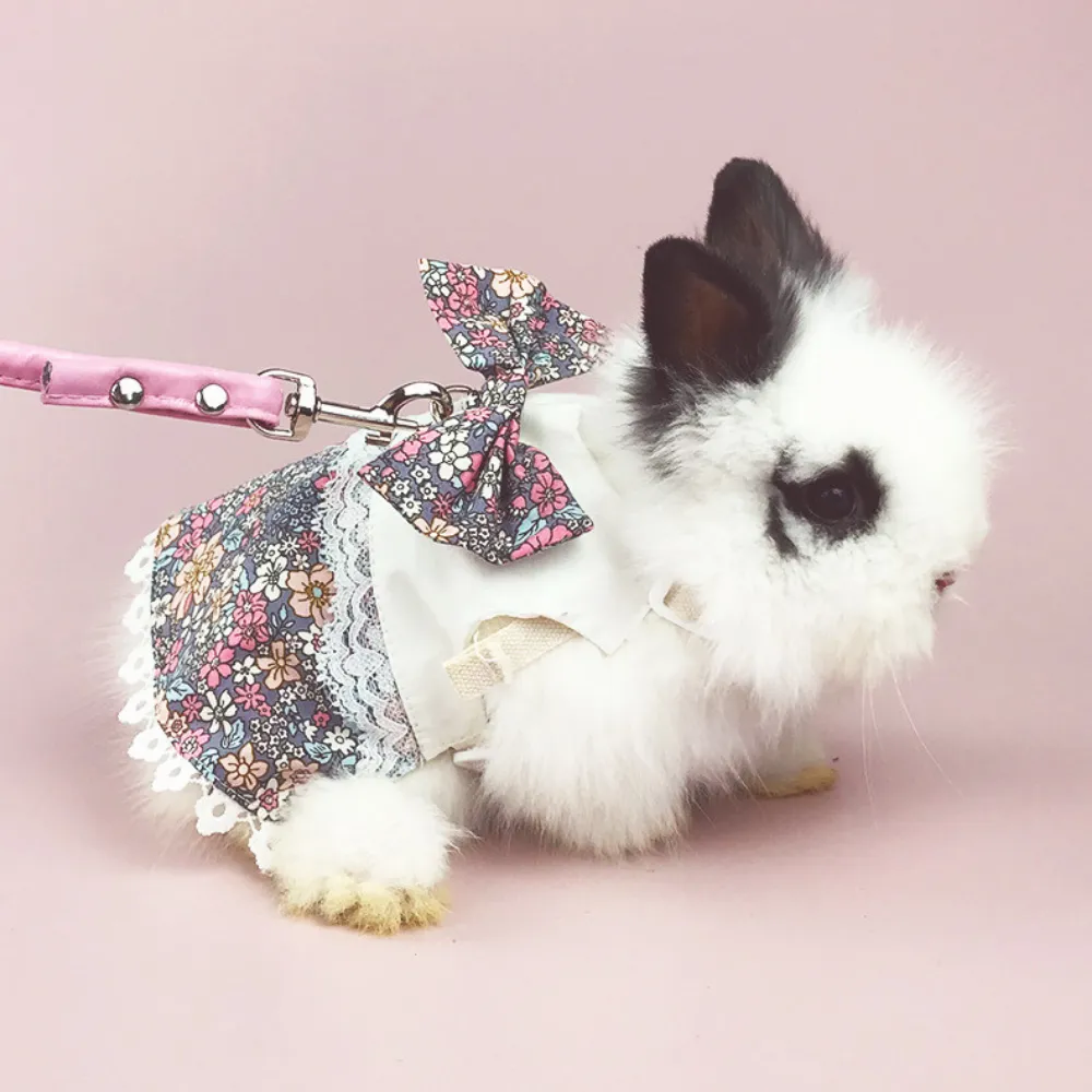 Stylish Cute Cotton Floral Rabbit Dress with Leash