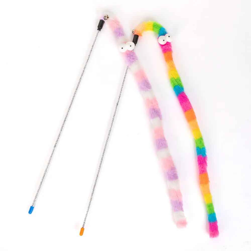 Long-Handled Colorful Plush Snake Cat Teaser Wand4 Long-Handled Colorful Plush Snake Cat Teaser Wand