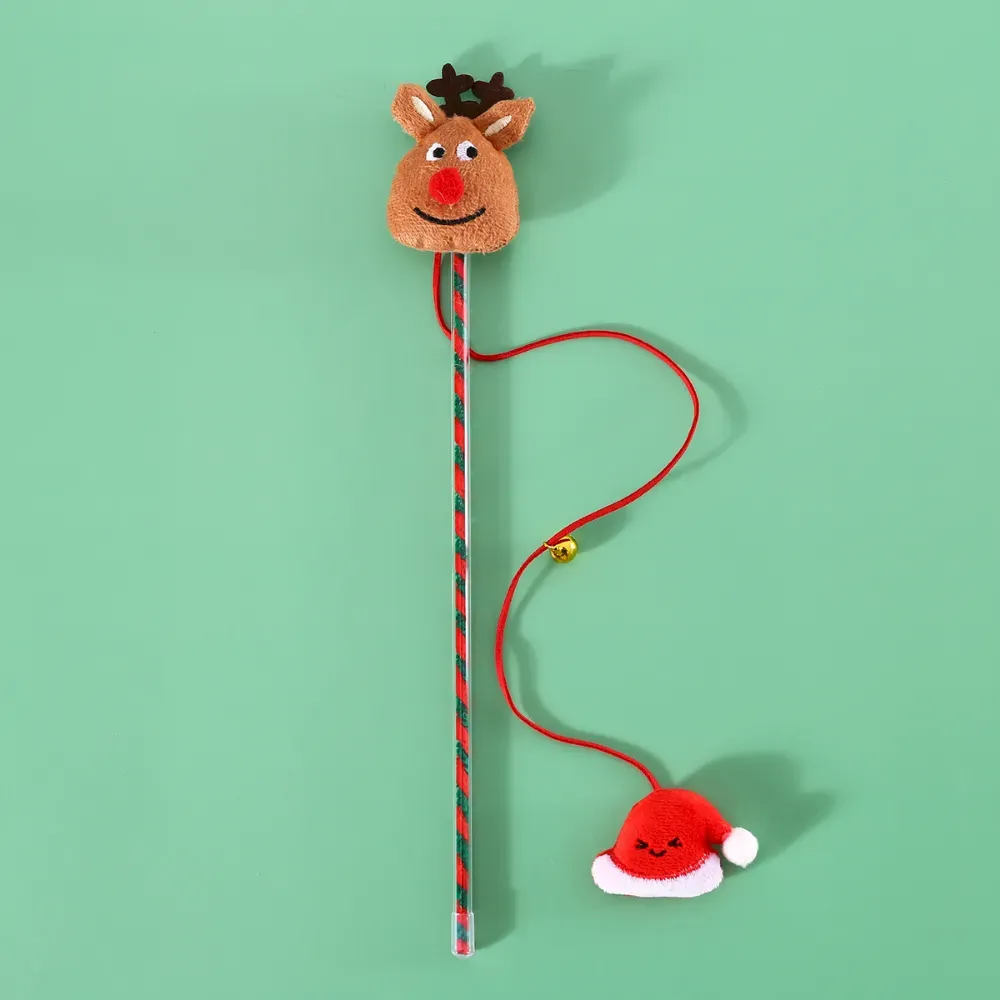 Christmas Plush Cat Wand Toy Santa Reindeer Snowman Tree Design