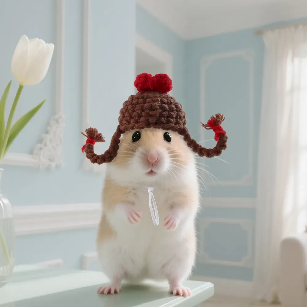 Handmade Knit Hat for Hamsters Small Animal Cute Photo Prop