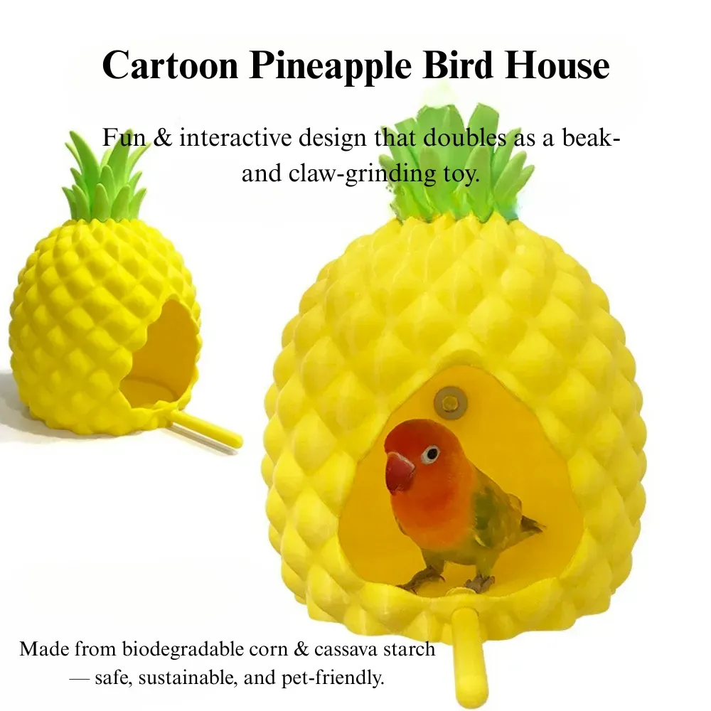 Cartoon Pineapple Bird Nest Parrot Hideout Durable PLA Shelter All Season