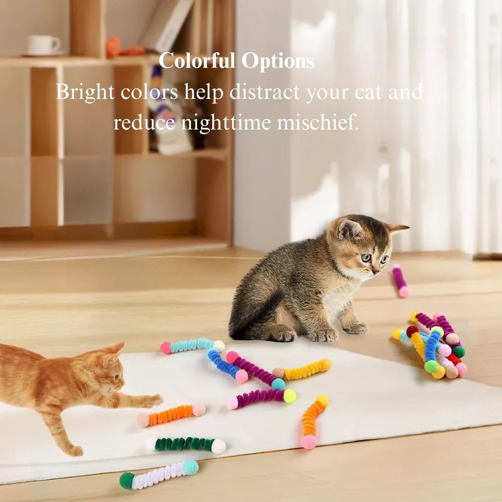 Bulk Cat Teaser Toys Set Self Play Pom Pom Cat Toy Accessories 24 Pack