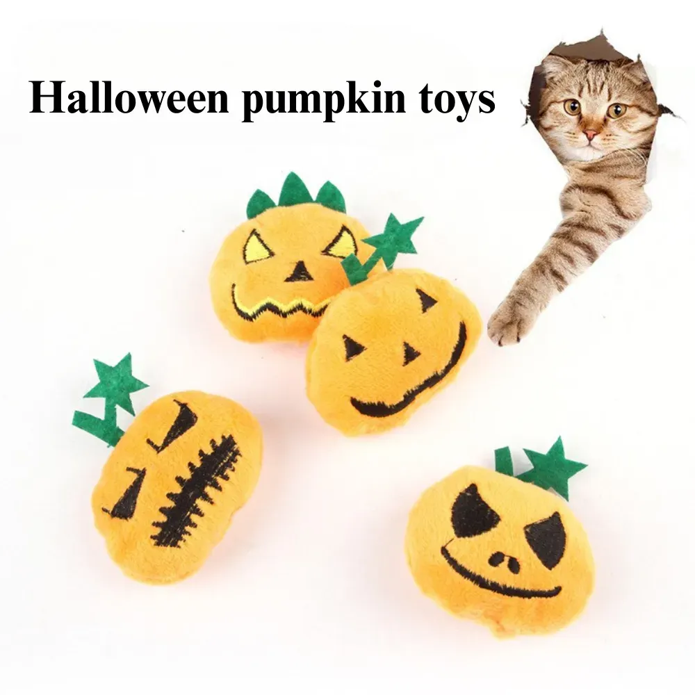 Halloween Pumpkin Cat Toy Durable Bite Resistant with Squeaker
