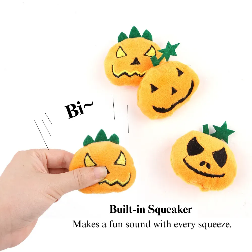 Halloween Pumpkin Cat Toy Durable Bite Resistant with Squeaker