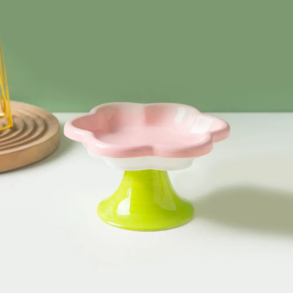 tilted cat bowl Ceramic Flower Cat Bowl Food Water Dish Neck Protection Pet Feeding