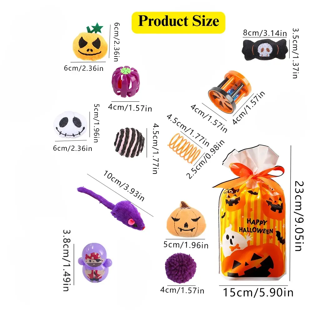 Halloween Cat Toy Set 18 Pack Pumpkin Bat Spider Chew Interactive Toys