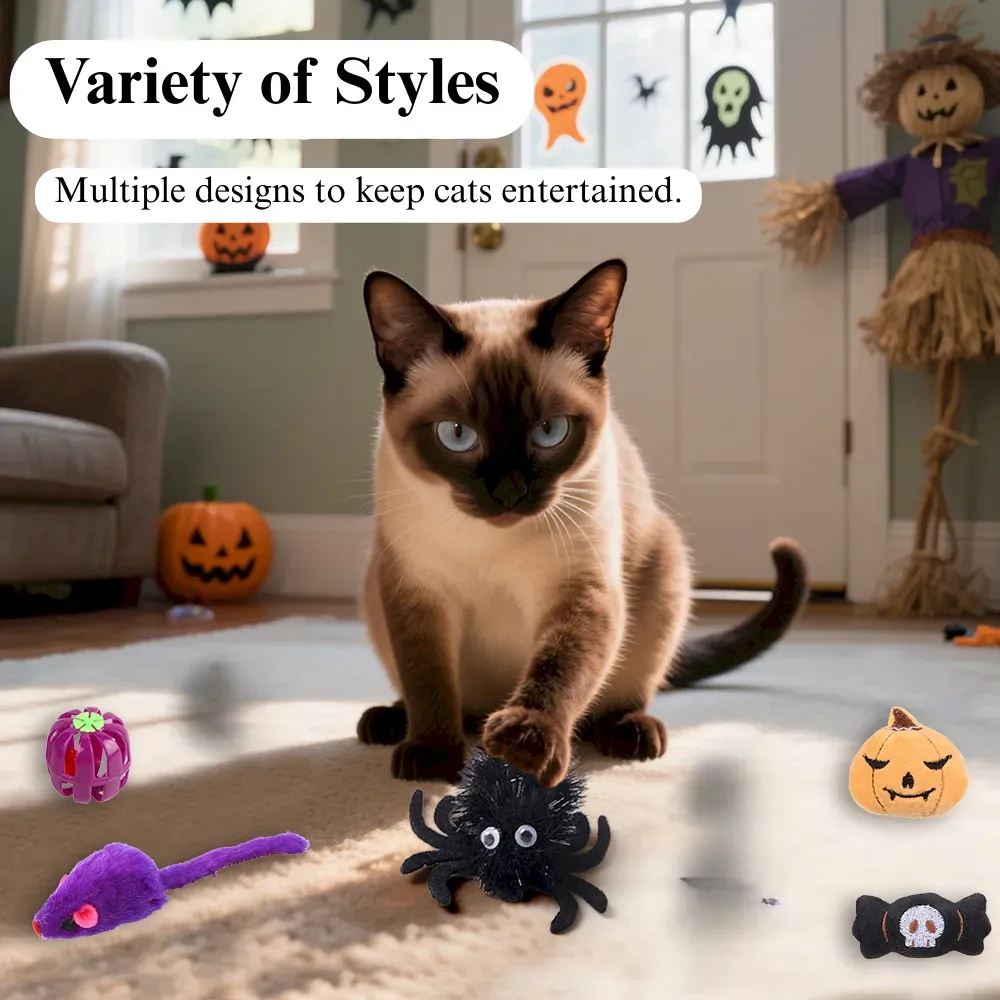 Halloween Cat Toy Set 18 Pack Pumpkin Bat Spider Chew Interactive Toys