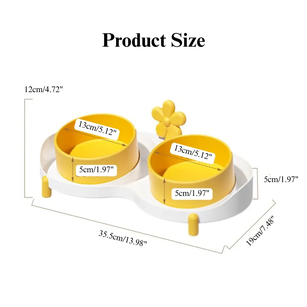Ceramic Tilted Double Pet Bowl Anti Spill Elevated Cat Dog Feeding Dish