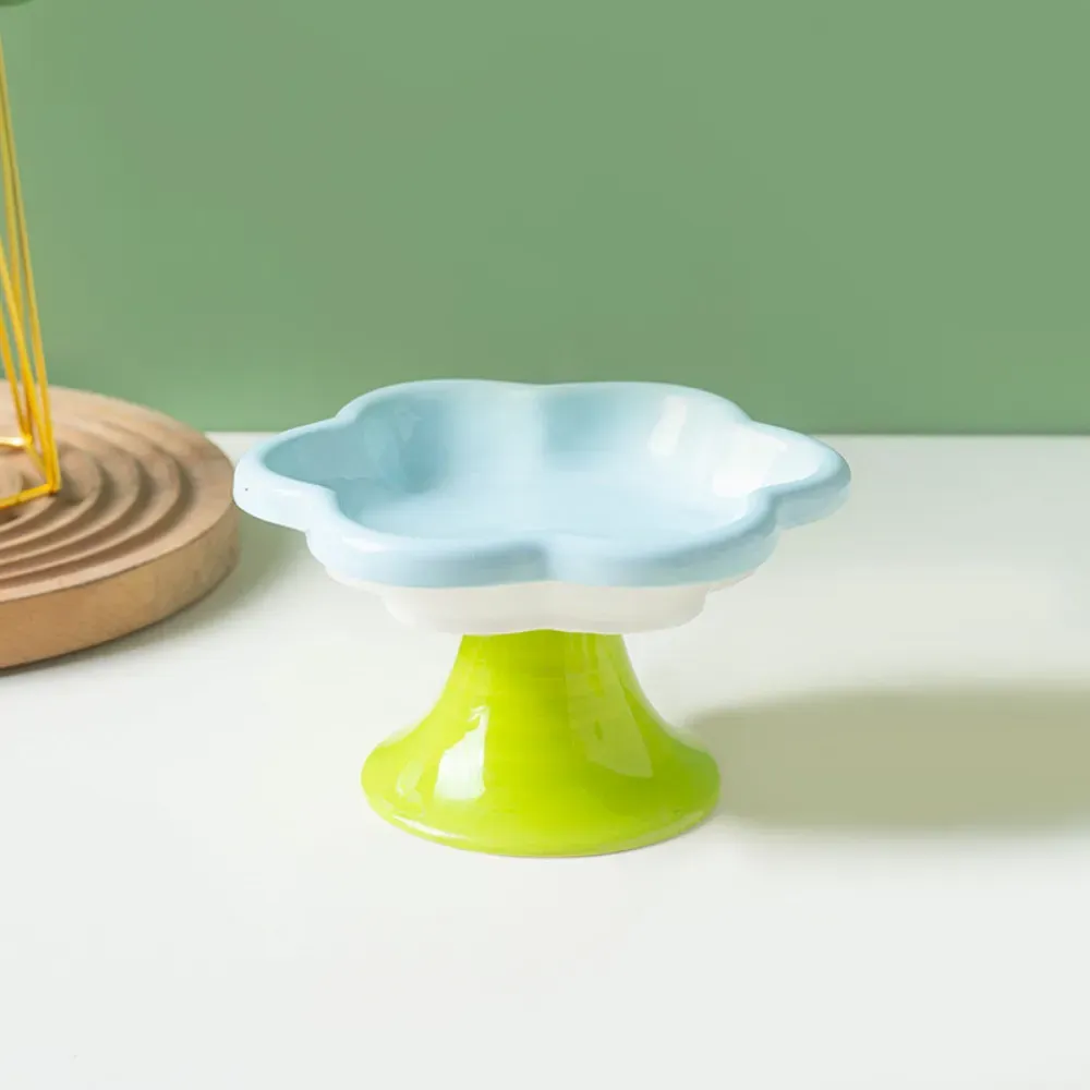 ceramic cat bowl Ceramic Flower Cat Bowl Food Water Dish Neck Protection Pet Feeding