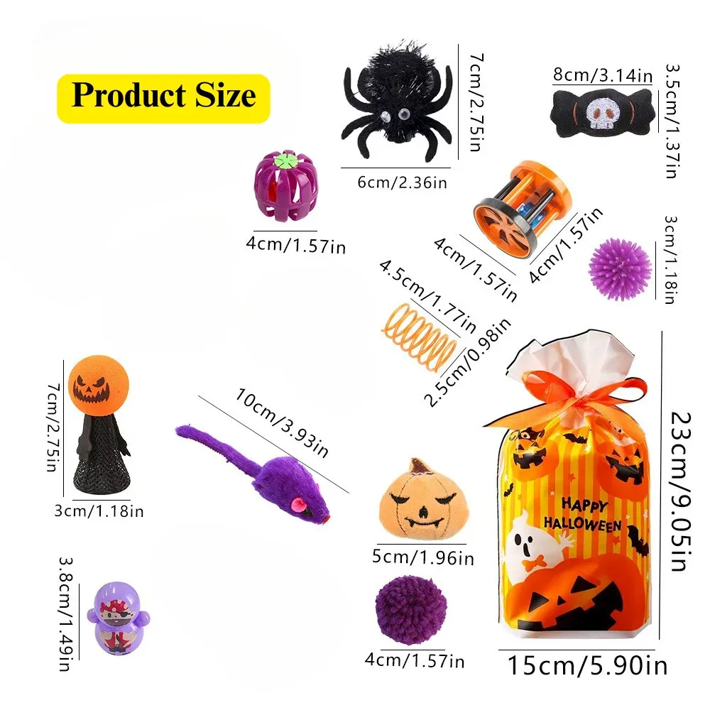 Halloween Cat Toy Set 16 Pack Pumpkin Bat Spider Chew Interactive Toys