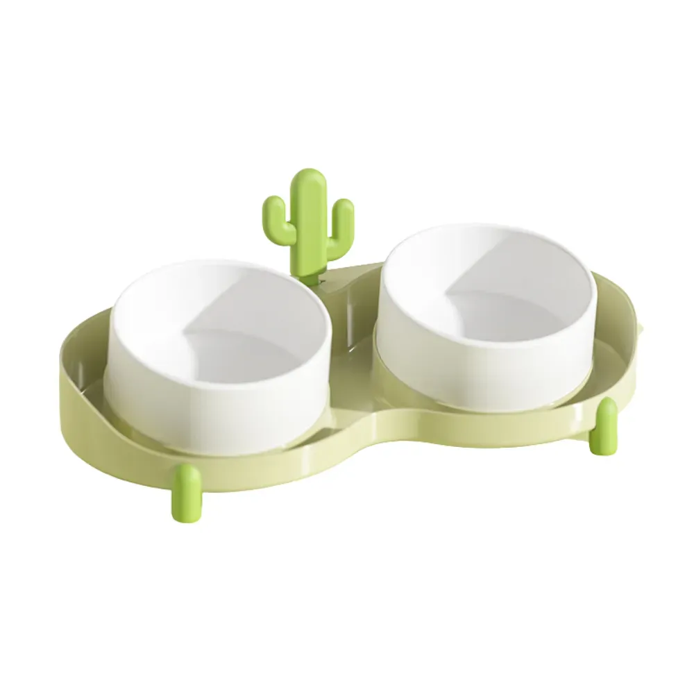 Ceramic Tilted Double Pet Bowl Anti Spill Elevated Cat Dog Feeding Dish