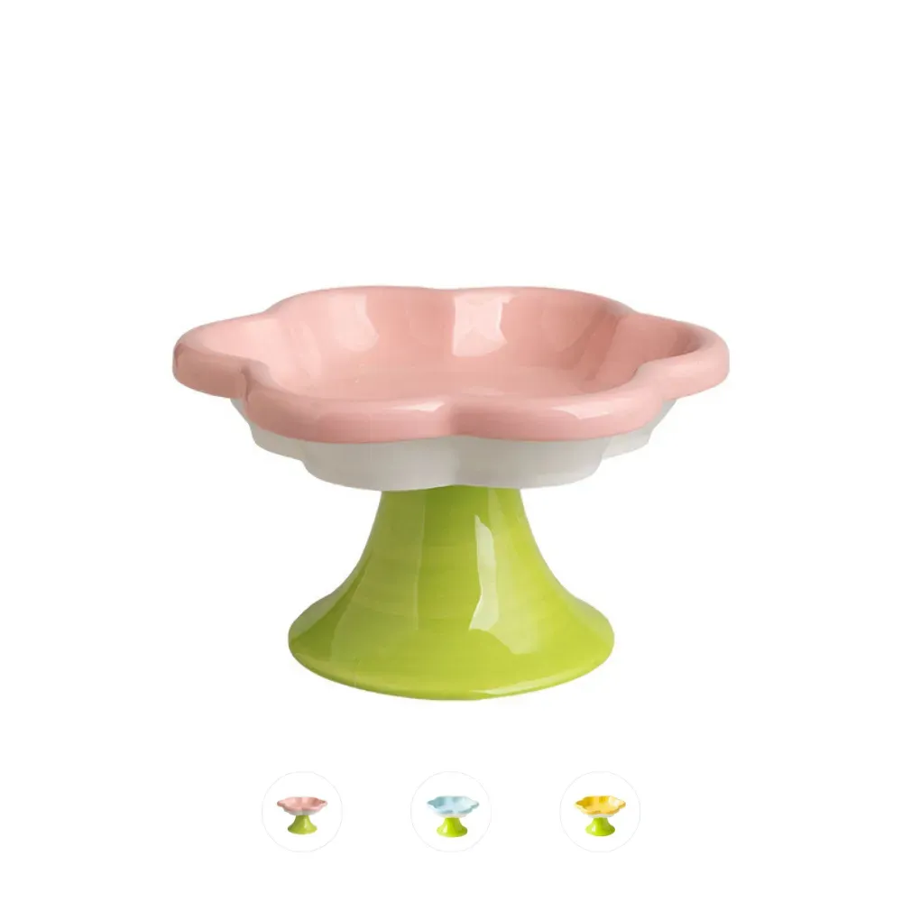 neck protection cat bowl Ceramic Flower Cat Bowl Food Water Dish Neck Protection Pet Feeding