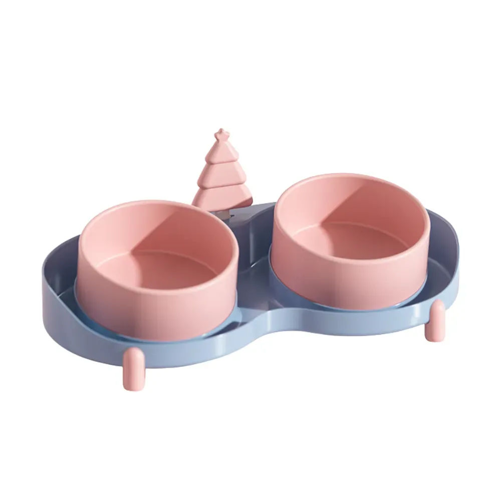 Ceramic Tilted Double Pet Bowl Anti Spill Elevated Cat Dog Feeding Dish
