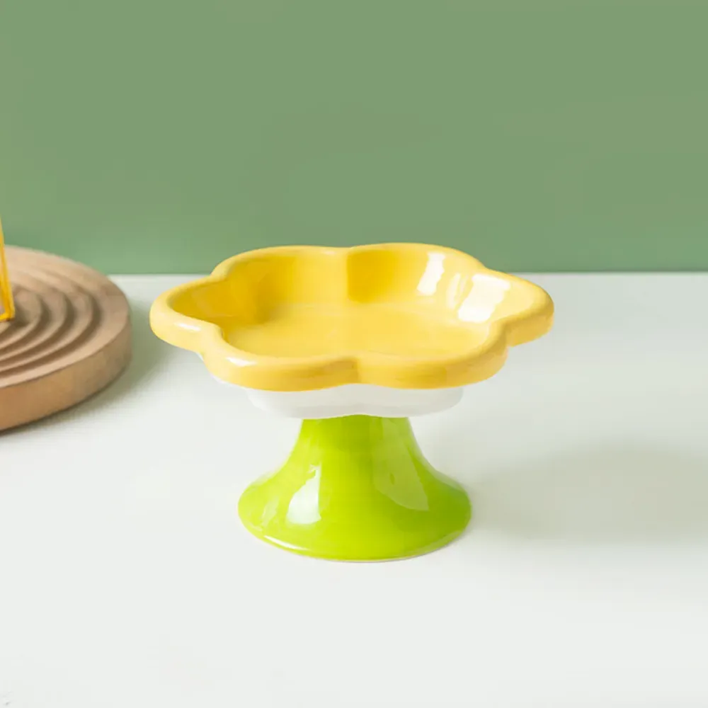 flower cat dish Ceramic Flower Cat Bowl Food Water Dish Neck Protection Pet Feeding