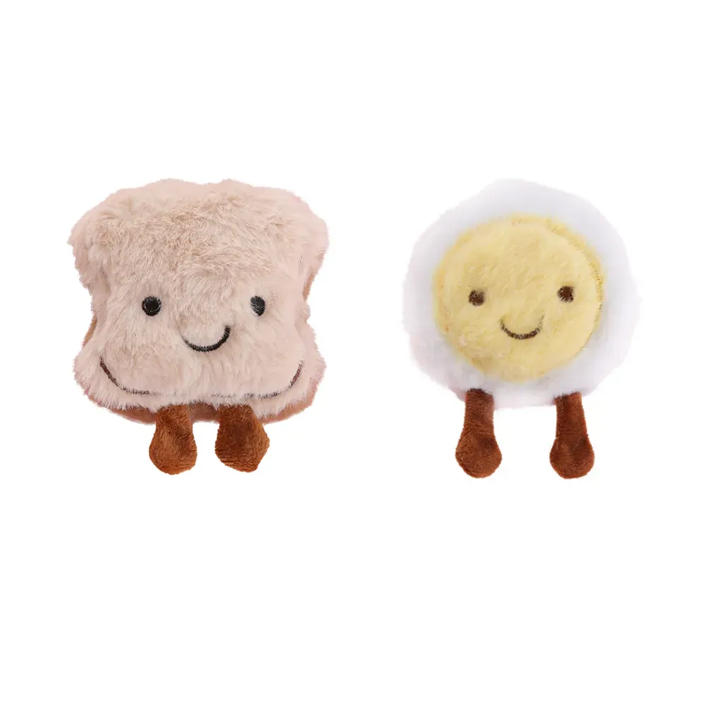 Plush Breakfast Pet Toy Durable Chew Cat Dog Play Bread Cheese Egg Riceball