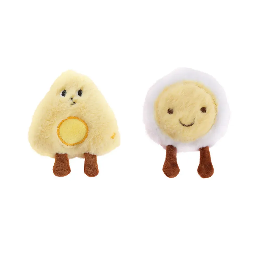 Plush Breakfast Pet Toy Durable Chew Cat Dog Play Bread Cheese Egg Riceball