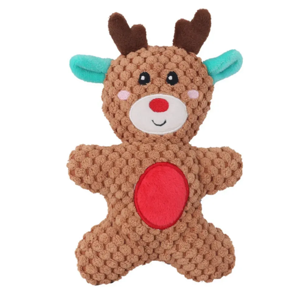 Christmas Dog Toy Plush Squeaky Pet Play Santa Reindeer Gingerbread