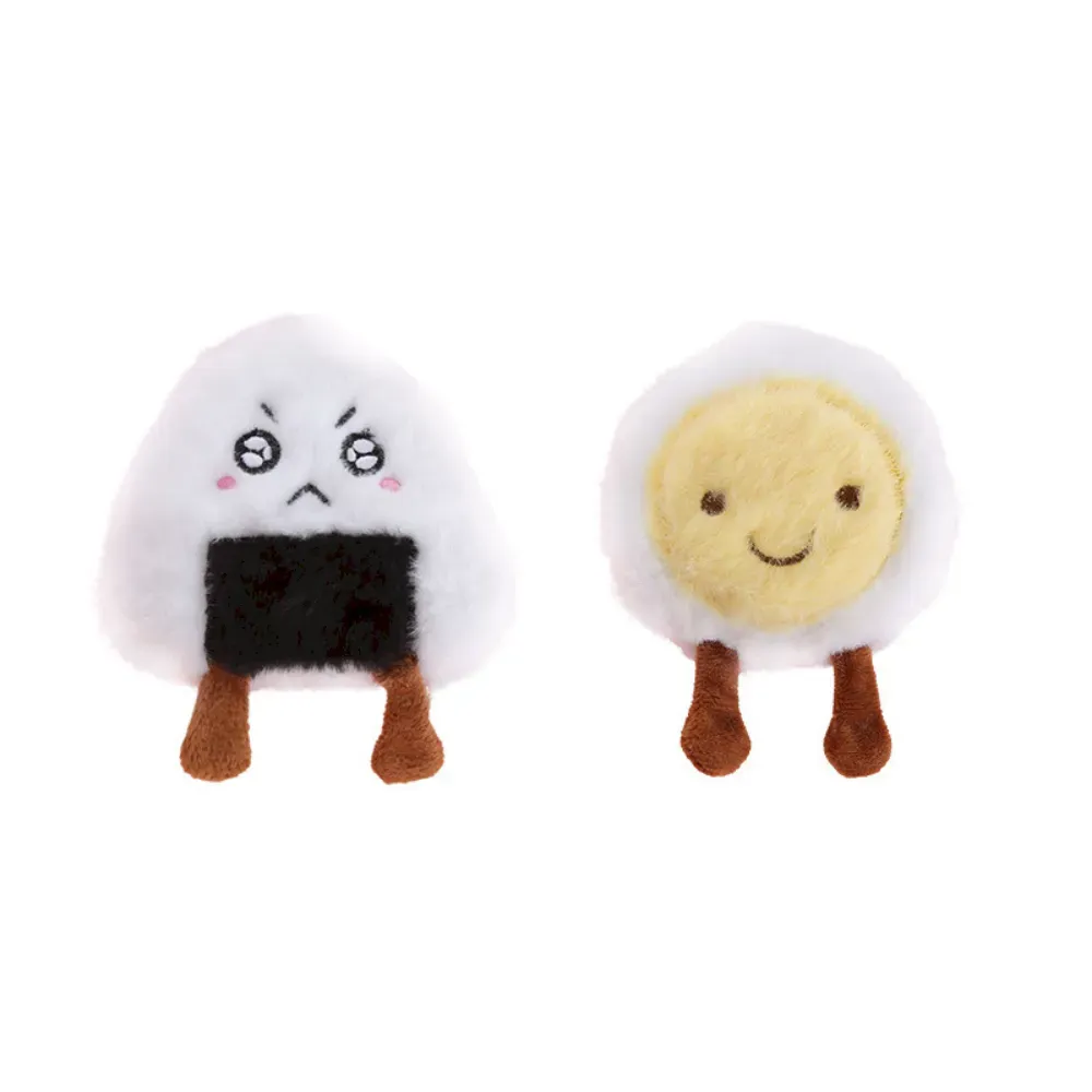 Plush Breakfast Pet Toy Durable Chew Cat Dog Play Bread Cheese Egg Riceball