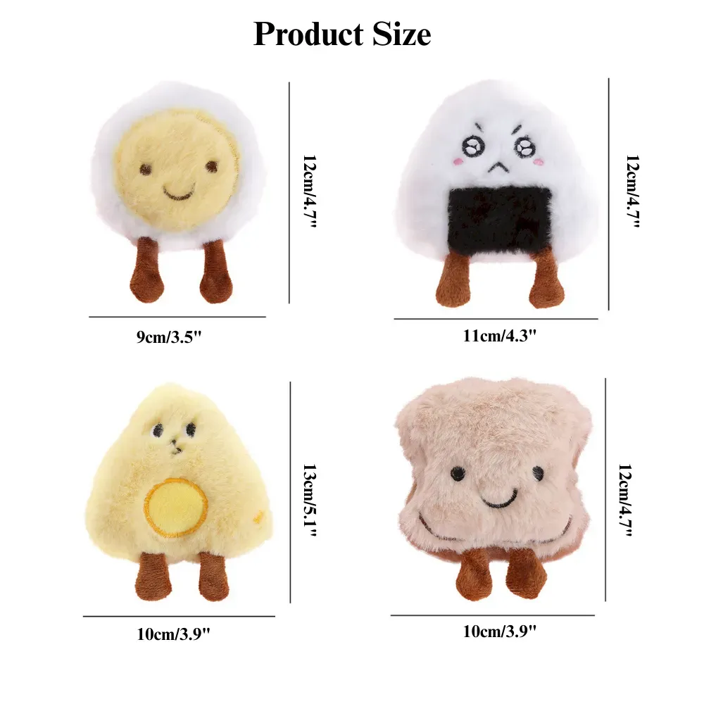 Plush Breakfast Pet Toy Durable Chew Cat Dog Play Bread Cheese Egg Riceball