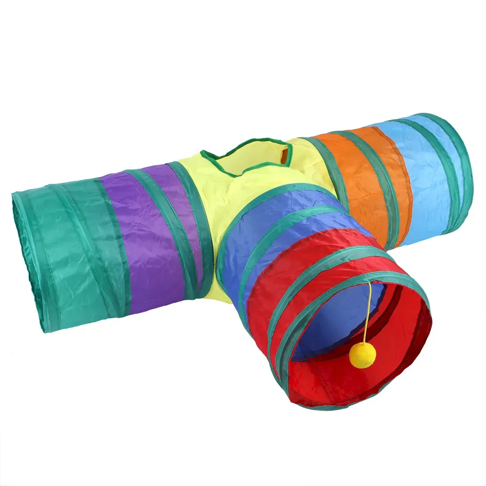 three way cat tunnel Cat Tunnel Toy Foldable Three Way Rainbow Interactive Play Tube