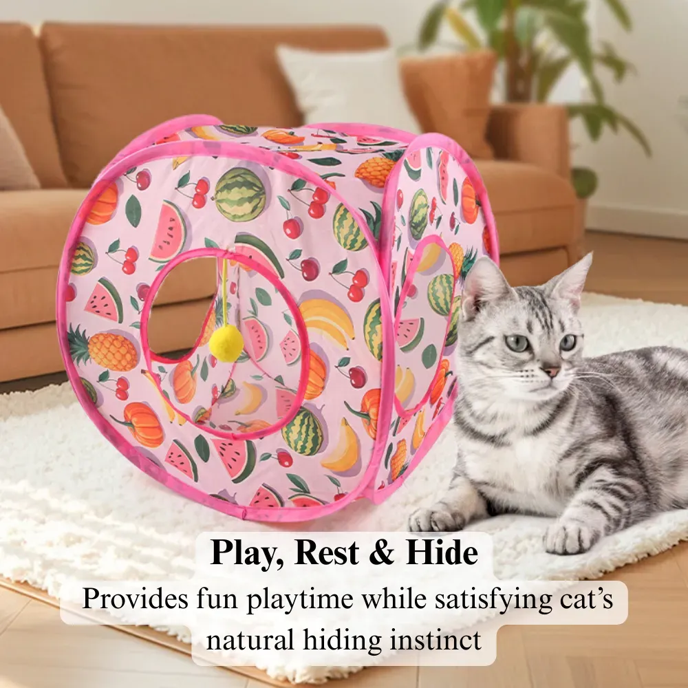 Cat Tunnel Toy Foldable Summer Fruit Square Play Tube