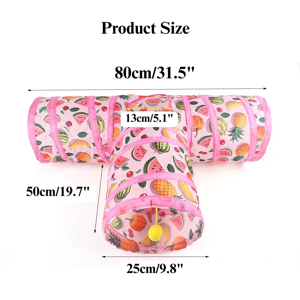 Cat Tunnel Toy Foldable Summer Fruit Three Way Play Tube