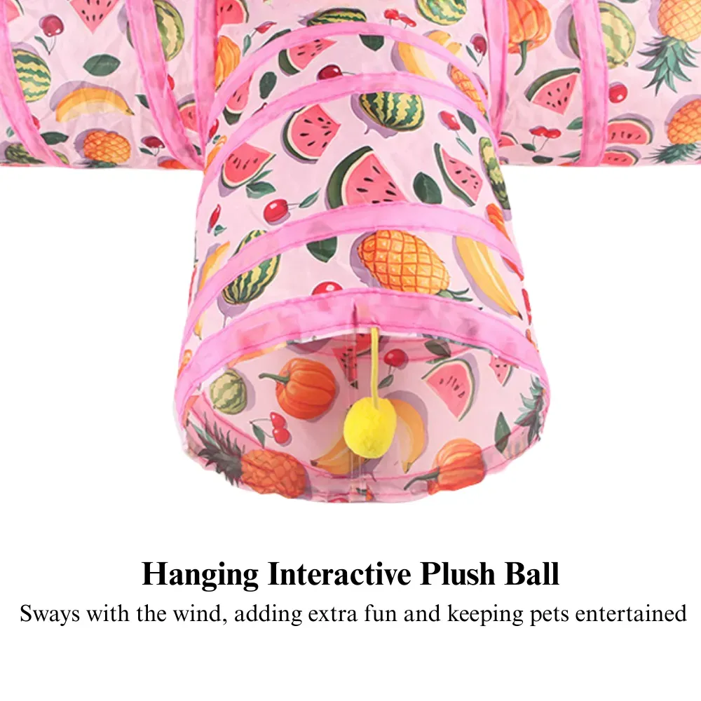 Cat Tunnel Toy Foldable Summer Fruit Three Way Play Tube
