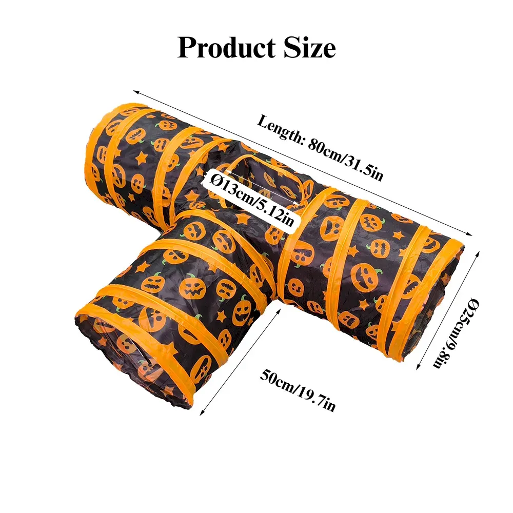 Halloween Pumpkin Cat Tunnel Toy Foldable Three Way Play Tube