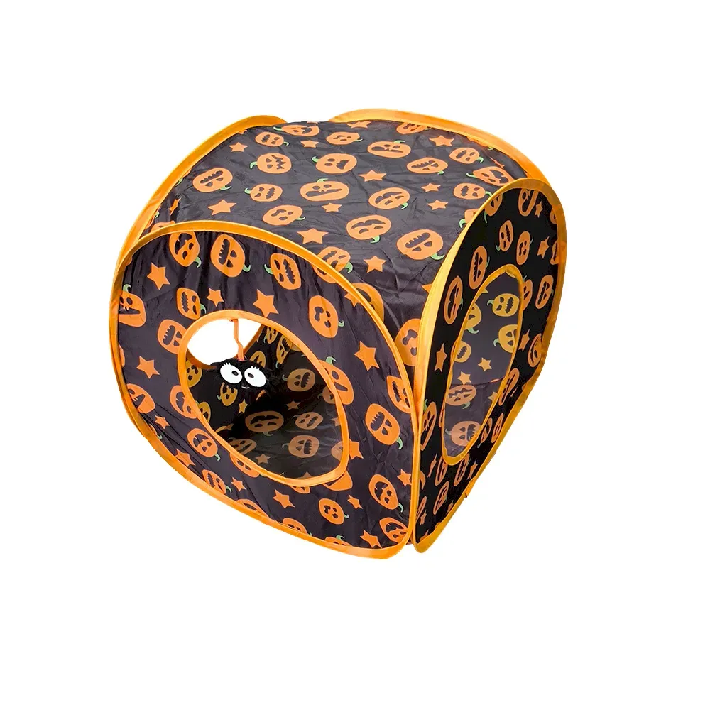festive cat play tunnel Halloween Pumpkin Cat Tunnel Toy Foldable Square Play Tube