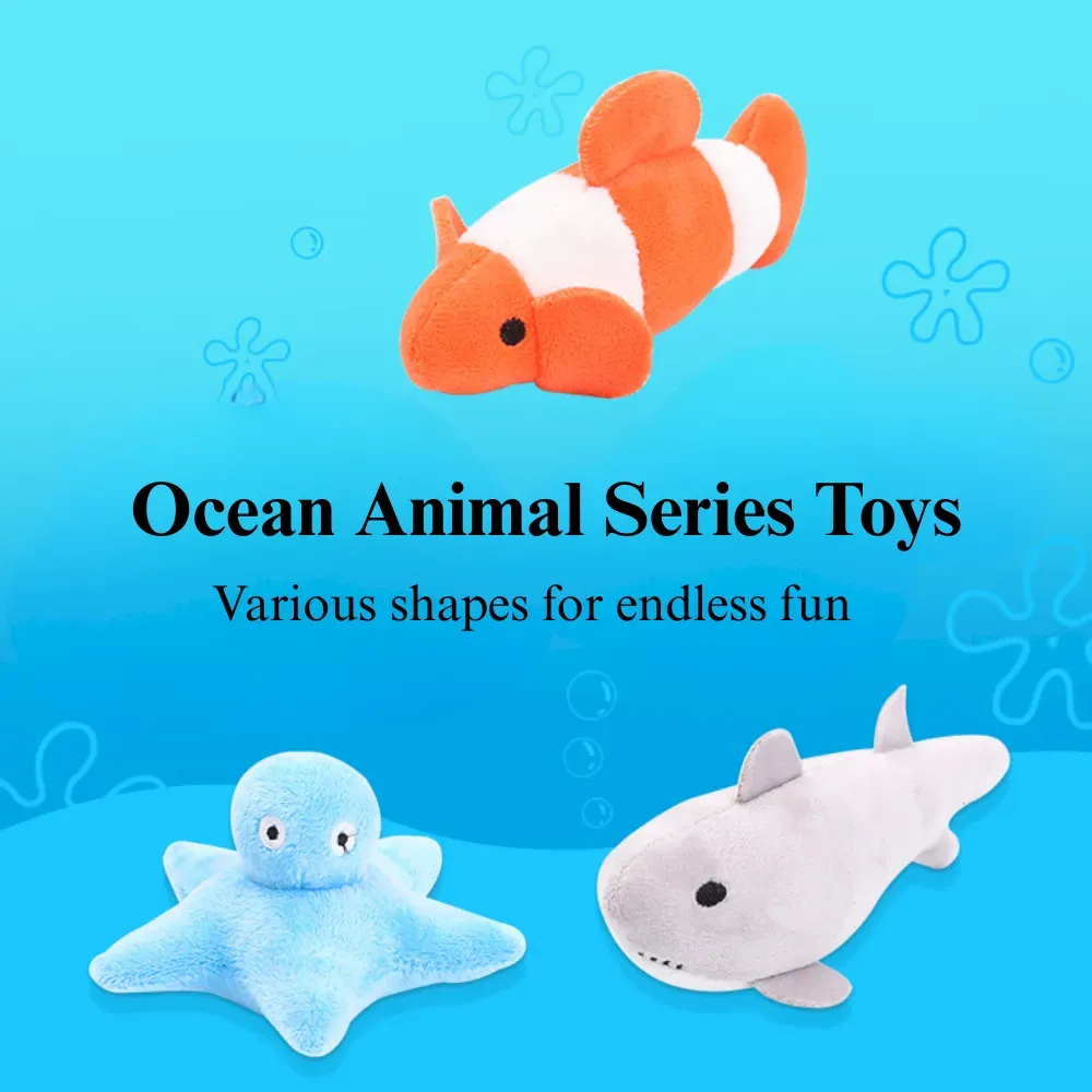 Interactive Plush Ocean Fish Cat Toy Self Play Chew Toy