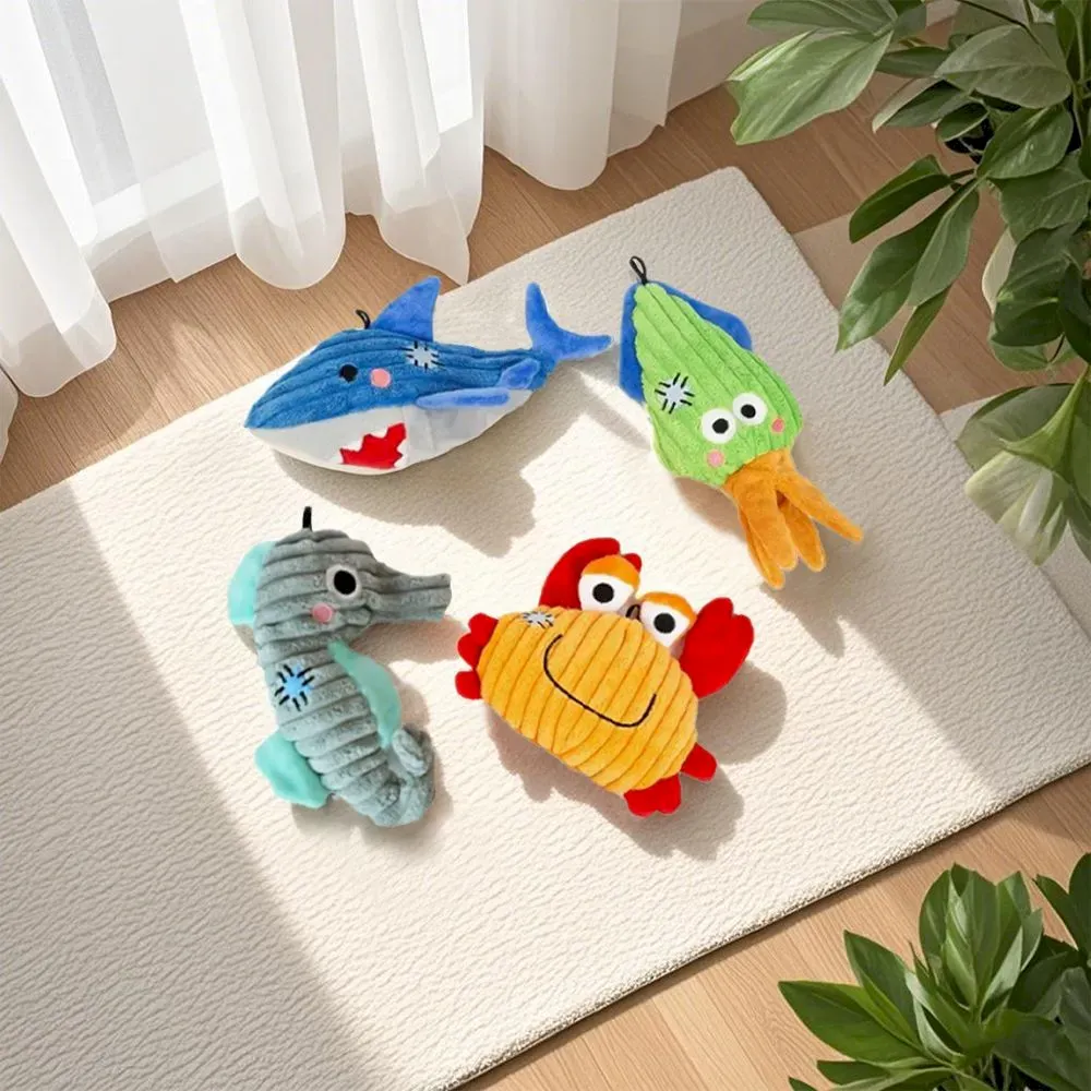 Realistic Plush Corduroy Dog Toy Chew Squeaky Teething Toy