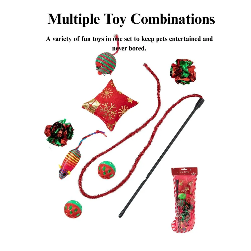 Christmas Cat Toy Set Festive Cat Teaser Wand Interactive Play