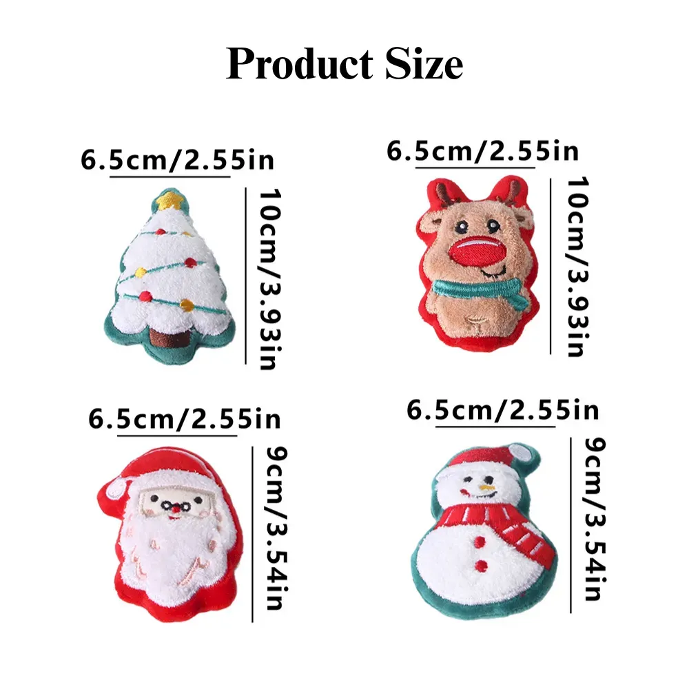 2 Pack Christmas Plush Cat Toy Set Santa Claus Chew Play