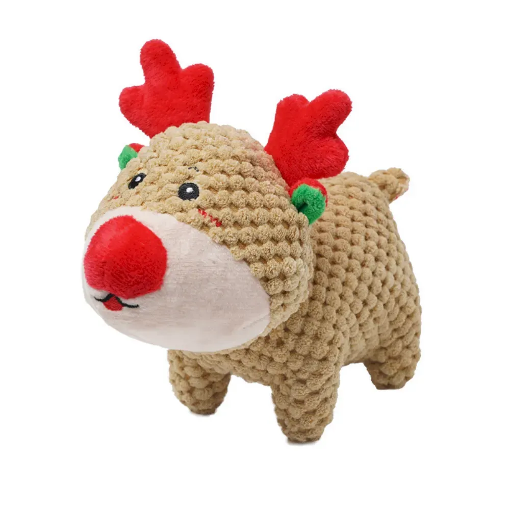 Christmas Plush Dog Toy Santa Reindeer Chew Interactive Squeaky