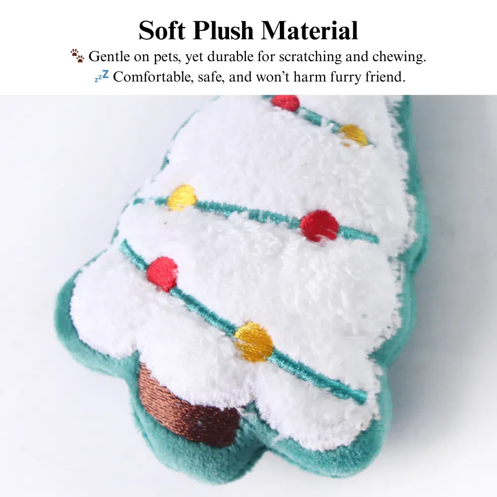 2 Pack Christmas Plush Cat Toy Set Santa Claus Chew Play
