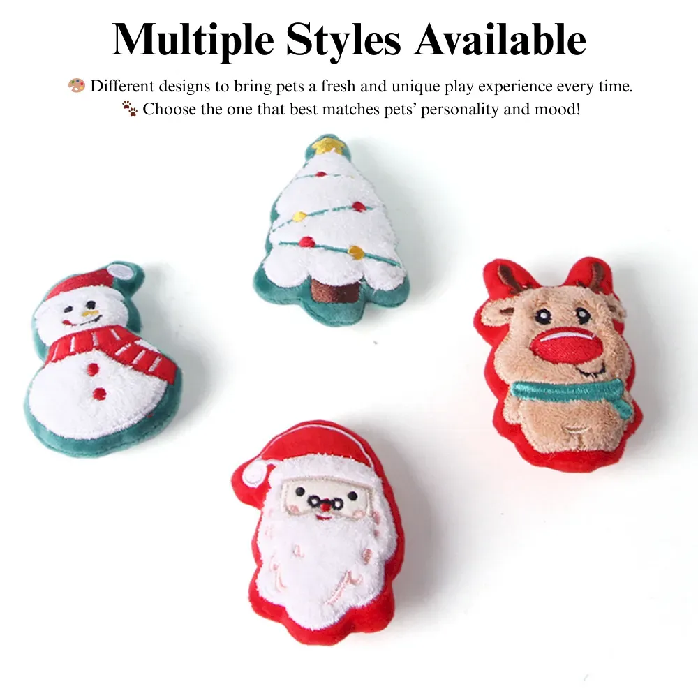 2 Pack Christmas Plush Cat Toy Set Santa Claus Chew Play